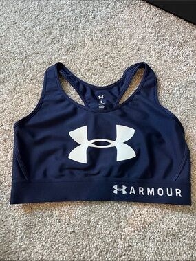 Under Armour Navy and White Logo Racerback Sports Bra